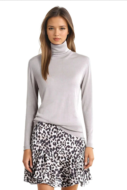 PULL COL ROULÉ FIN UNI FUSHIA