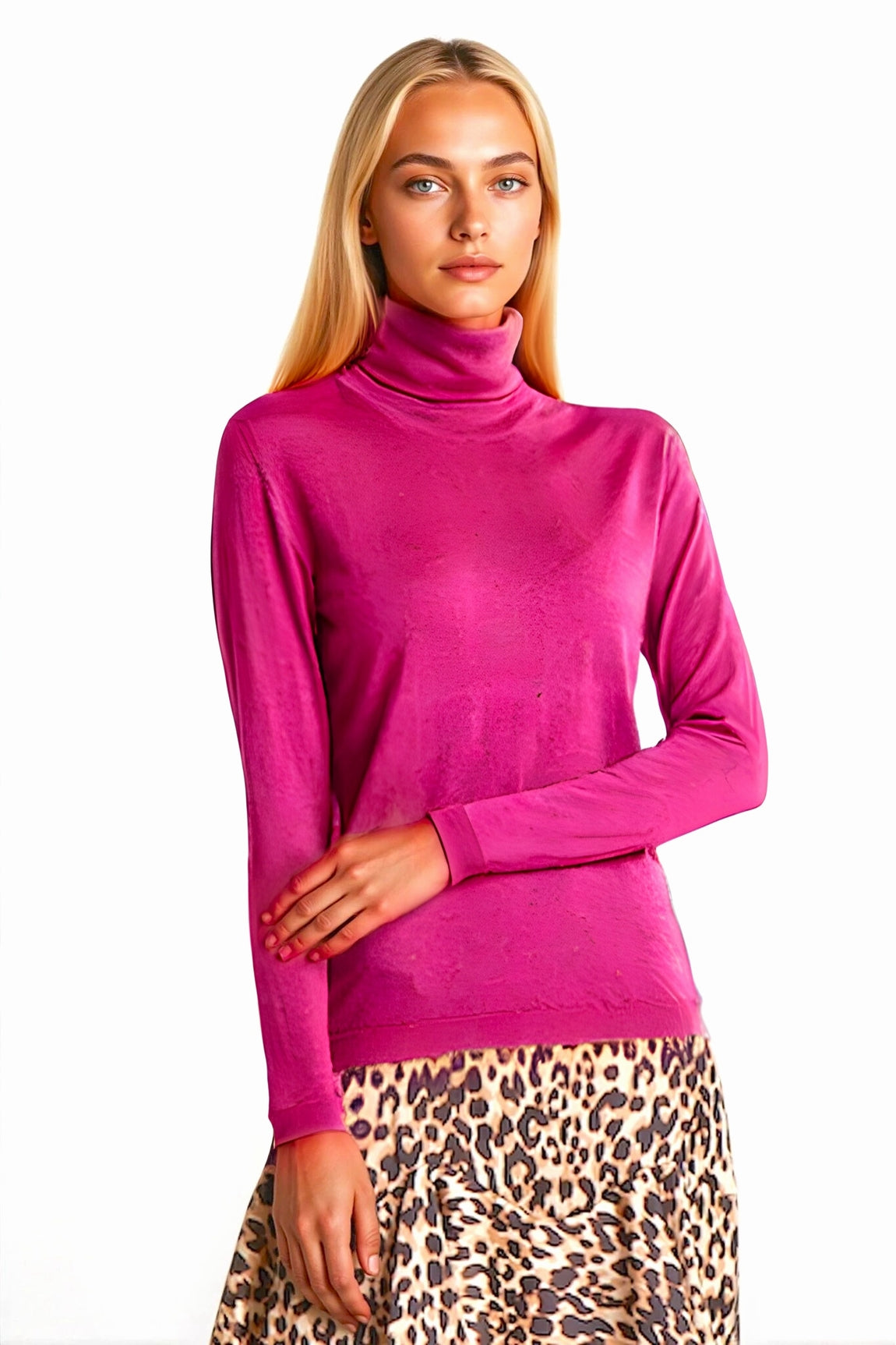 PULL COL ROULÉ FIN UNI FUSHIA 54675 FUSHIA