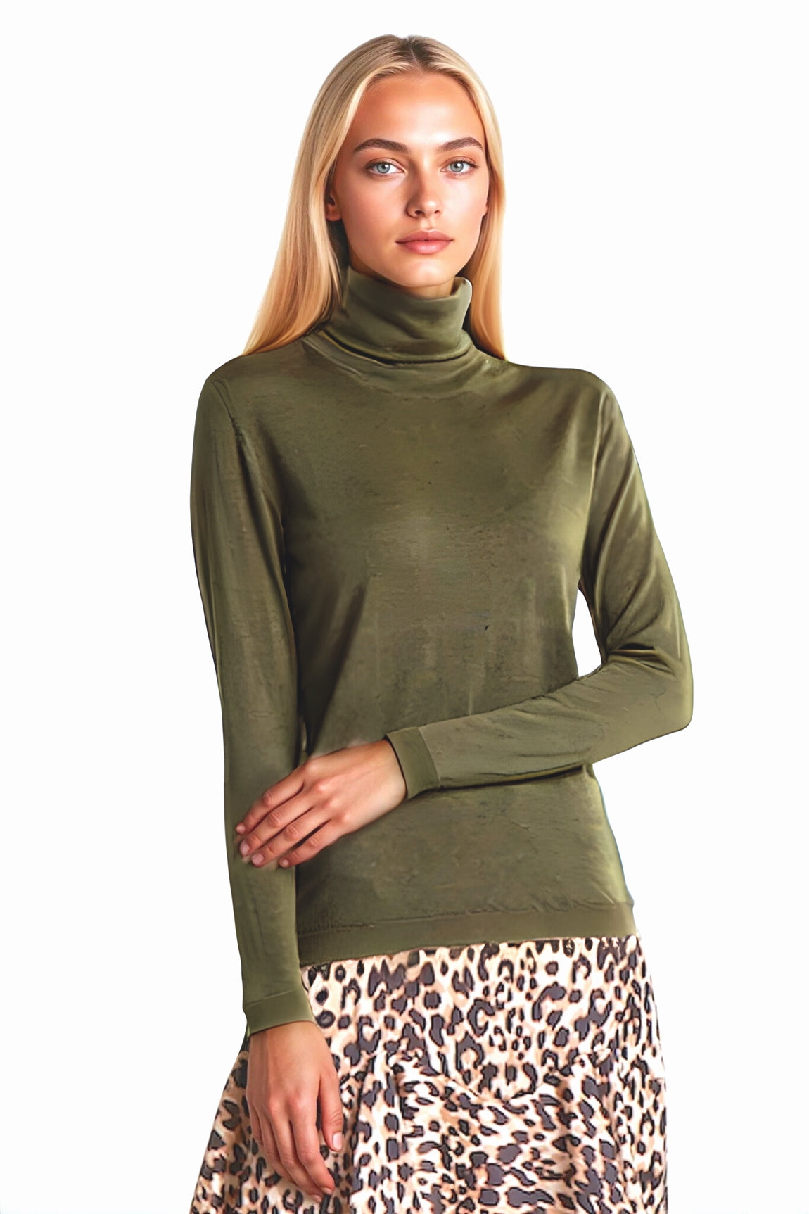 PULL COL ROULÉ FIN UNI KAKI 34754 KAKI