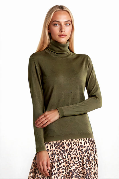 PULL COL ROULÉ FIN UNI KAKI 52360 KAKI