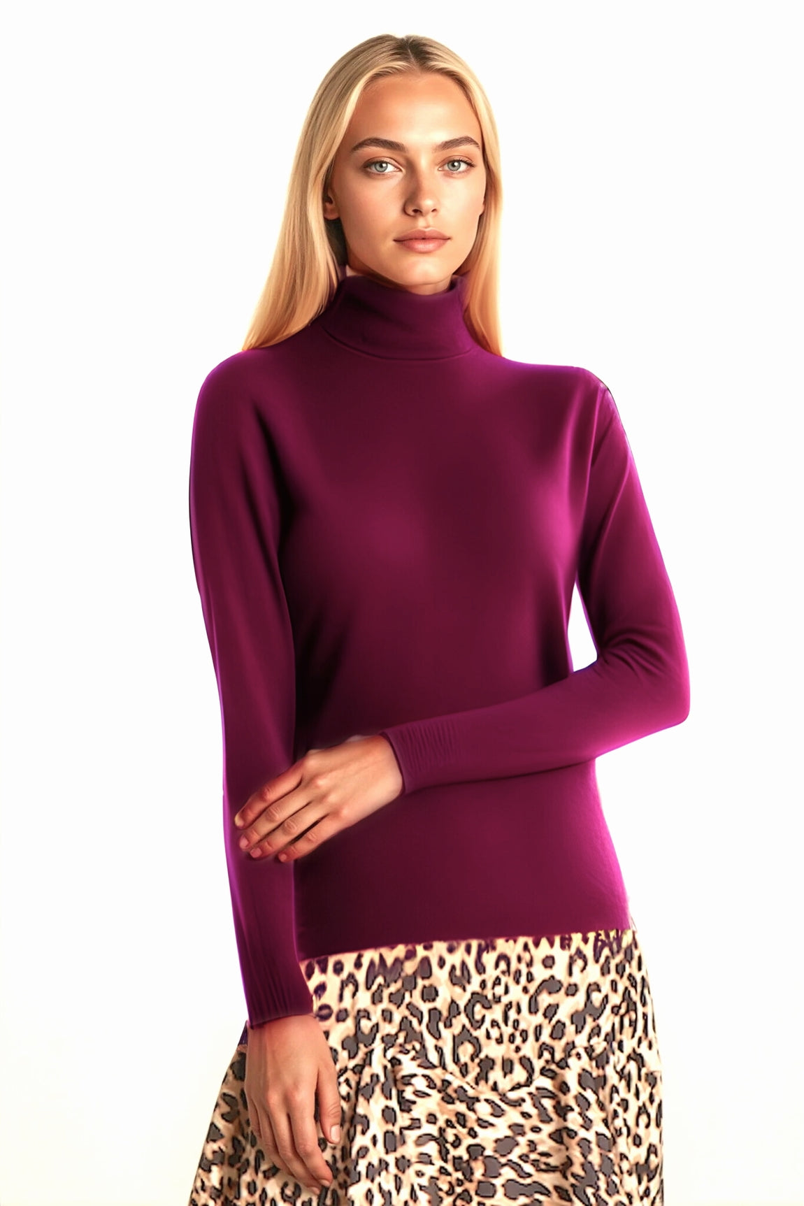 PULL COL ROULÉ FIN UNI PLUM 60034 PLUM