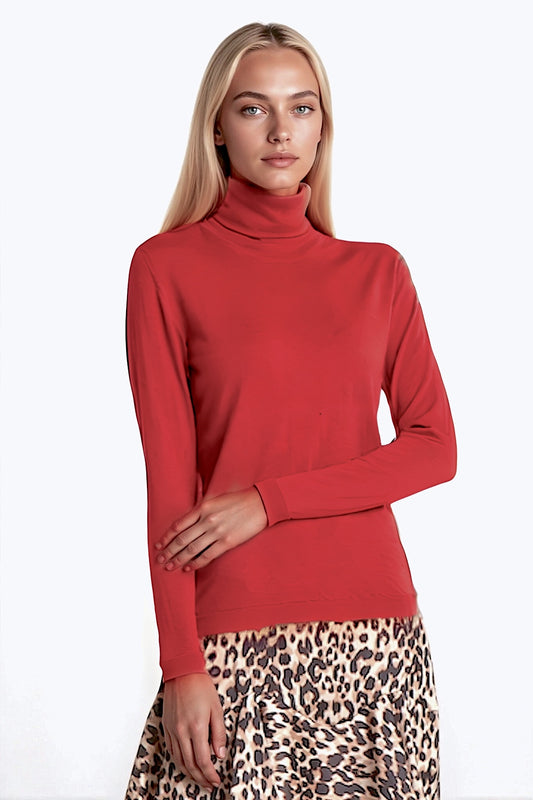 PULL COL ROULÉ FIN UNI RED 53249 RED