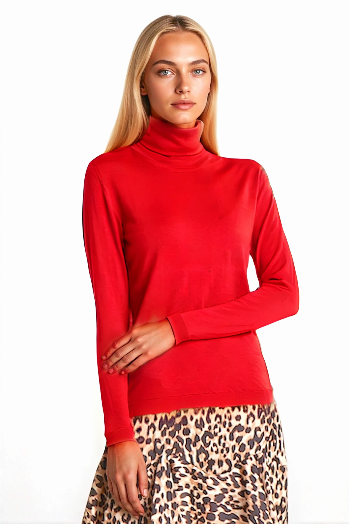 PULL COL ROULÉ FIN UNI RED 53249 RED