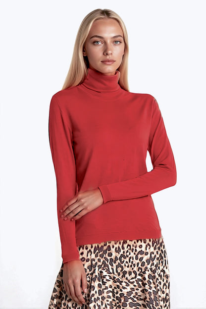 PULL COL ROULÉ FIN UNI RED 53249 RED