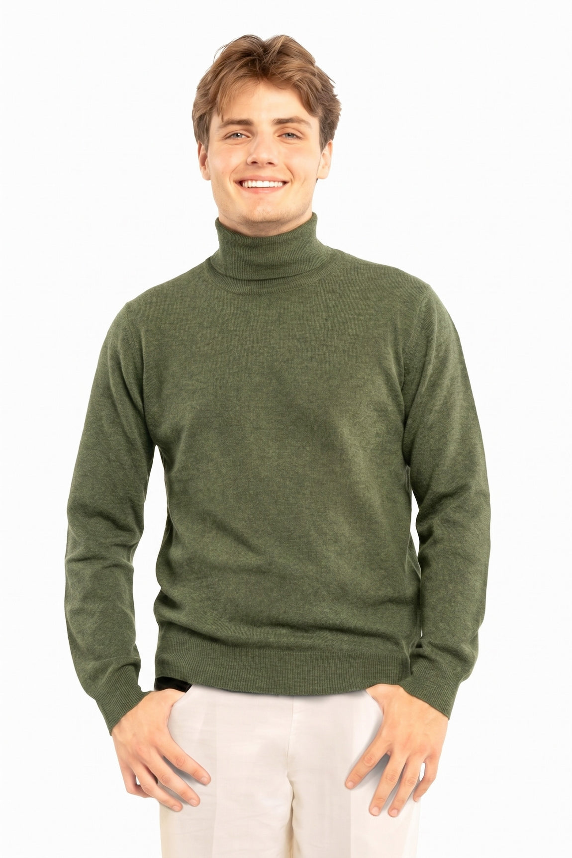 PULL COL ROULÉ HOMME CACHEMIRE KHAKI M300 KHAKI