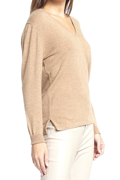 PULL DROIT COL V CACHEMIRE CREAM