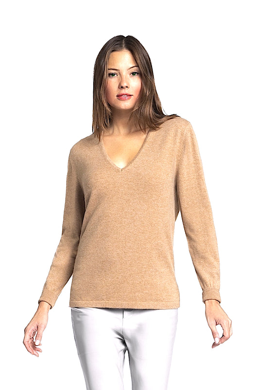PULL DROIT COL V CACHEMIRE RED 1FM9 RED