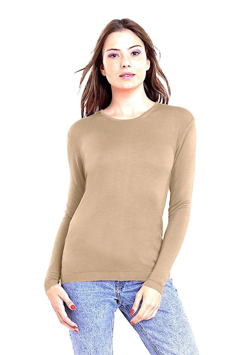 PULL FIN CACHEM-SOIE COL ROND BEIGE 3410 BEIGE