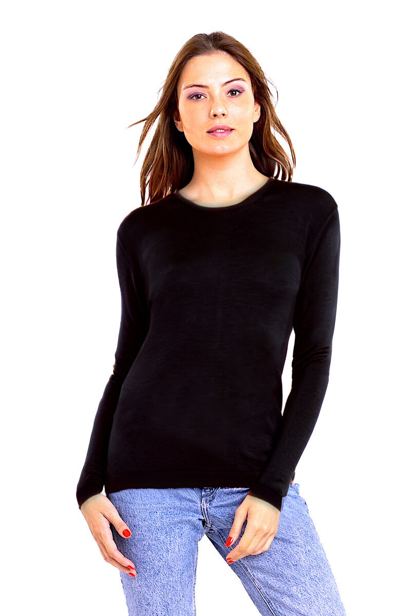 PULL FIN CACHEM-SOIE COL ROND BLACK 8010 BLACK
