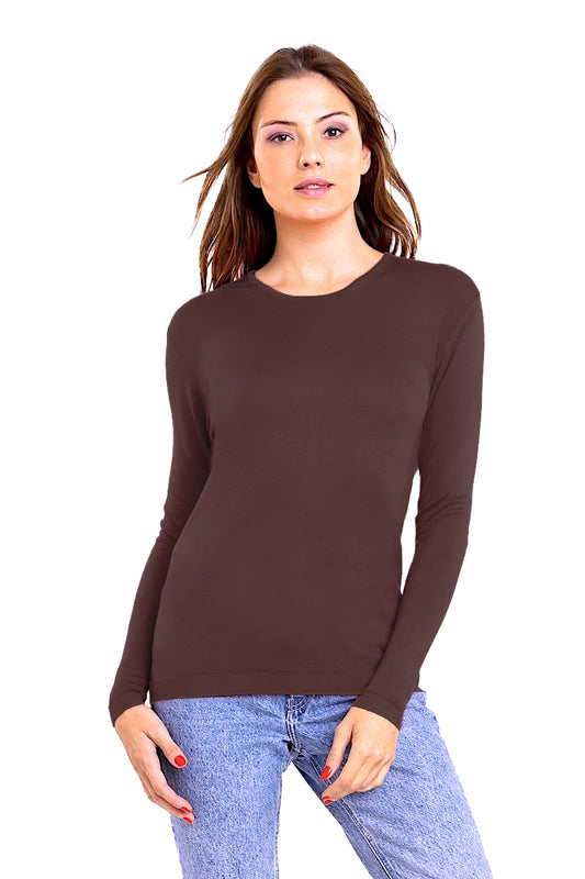 PULL FIN CACHEM-SOIE COL ROND BROWN 1638 BROWN