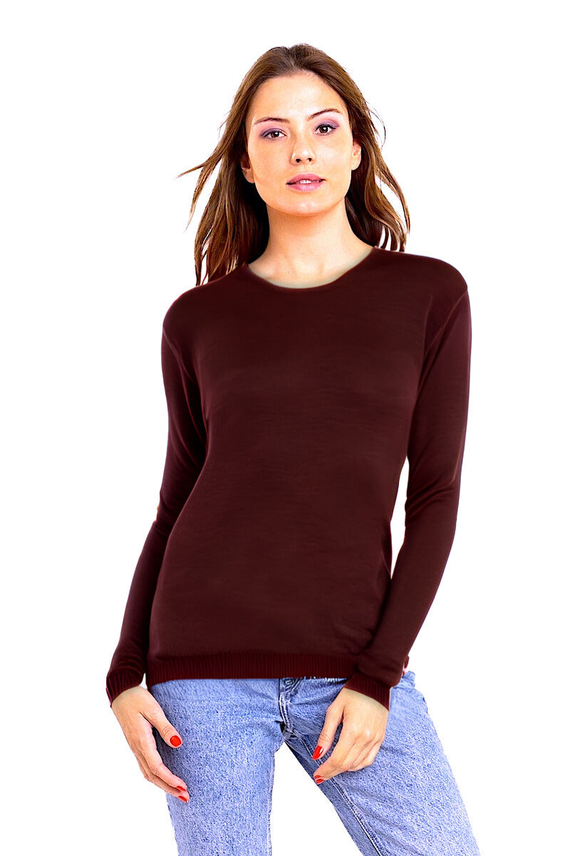 PULL FIN CACHEM-SOIE COL ROND BROWN 20904 BROWN