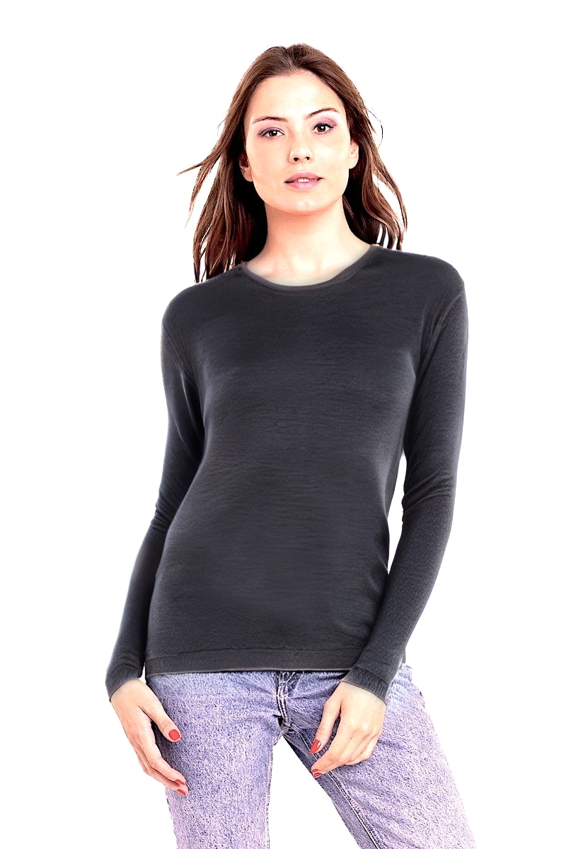 PULL FIN CACHEM-SOIE COL ROND DARK GREY 2142 DARK GREY