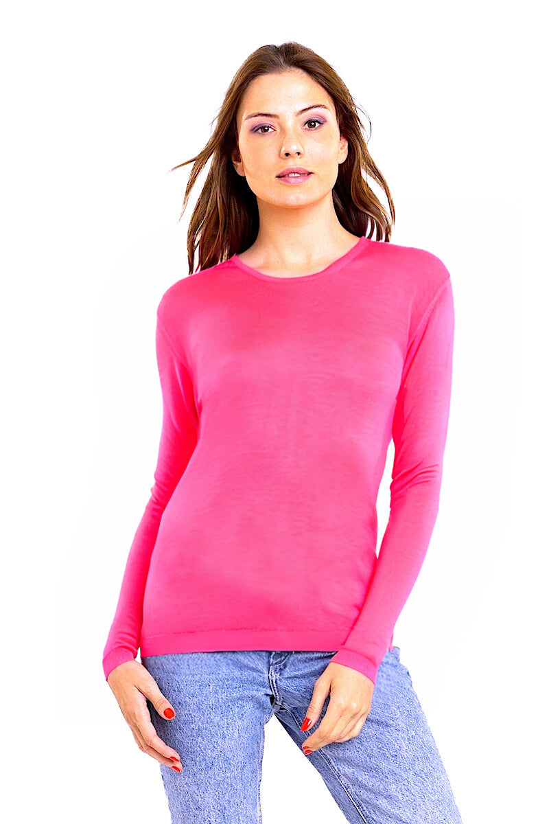 PULL FIN CACHEM-SOIE COL ROND FUSHIA 54959 FUSHIA