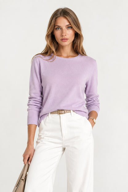 PULL FIN CACHEM-SOIE COL ROND LT LILAC 23275 LT LILAC