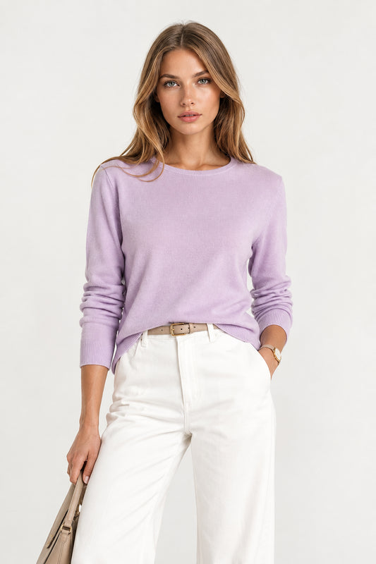 PULL FIN CACHEM-SOIE COL ROND LT LILAC 23275 LT LILAC