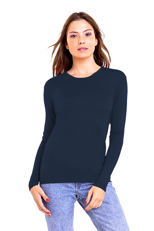 PULL FIN CACHEM-SOIE COL ROND NAVY 51894 NAVY