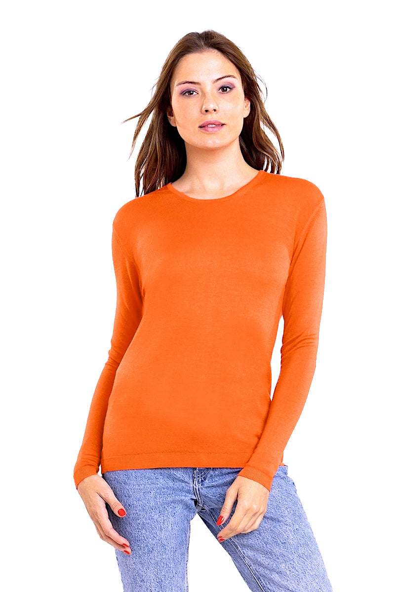 PULL FIN CACHEM-SOIE COL ROND ORANGE 55066 ORANGE