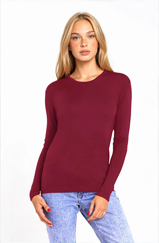 PULL FIN CACHEM-SOIE COL ROND PLUM 60034 PLUM