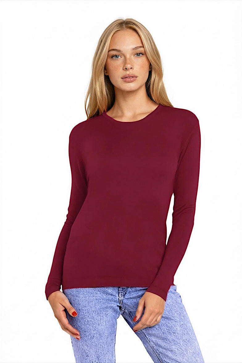 PULL FIN CACHEM-SOIE COL ROND PLUM 60034 PLUM