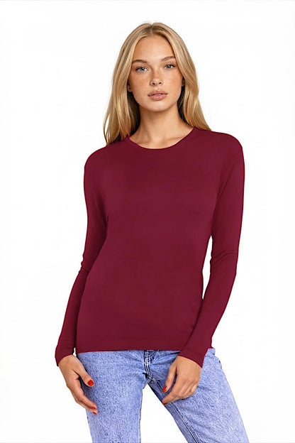 PULL FIN CACHEM-SOIE COL ROND PLUM 60034 PLUM