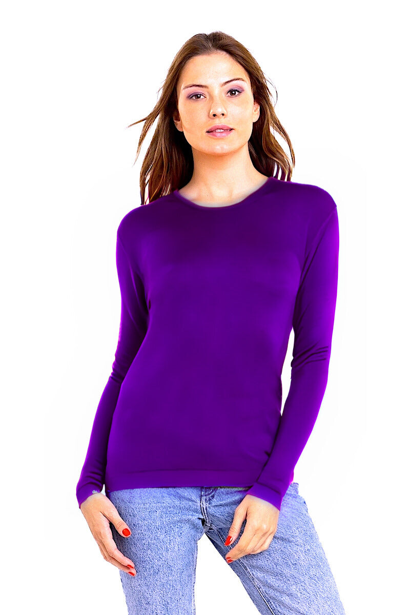 PULL FIN CACHEM-SOIE COL ROND PURPLE 20327 PURPLE