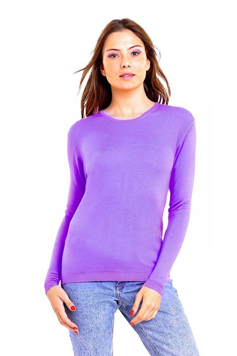 PULL FIN CACHEM-SOIE COL ROND PURPLE 56225 PURPLE