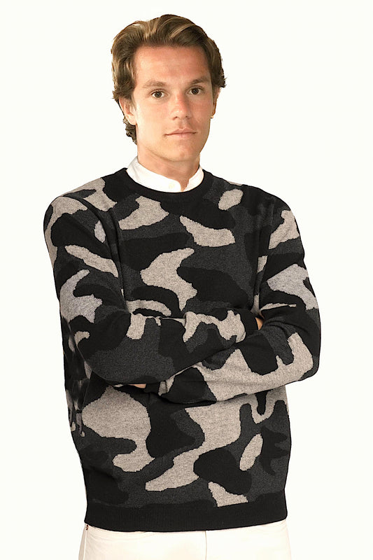 PULL RAS DE COU CAMOUFLAGE BLUE DENIM BLUE