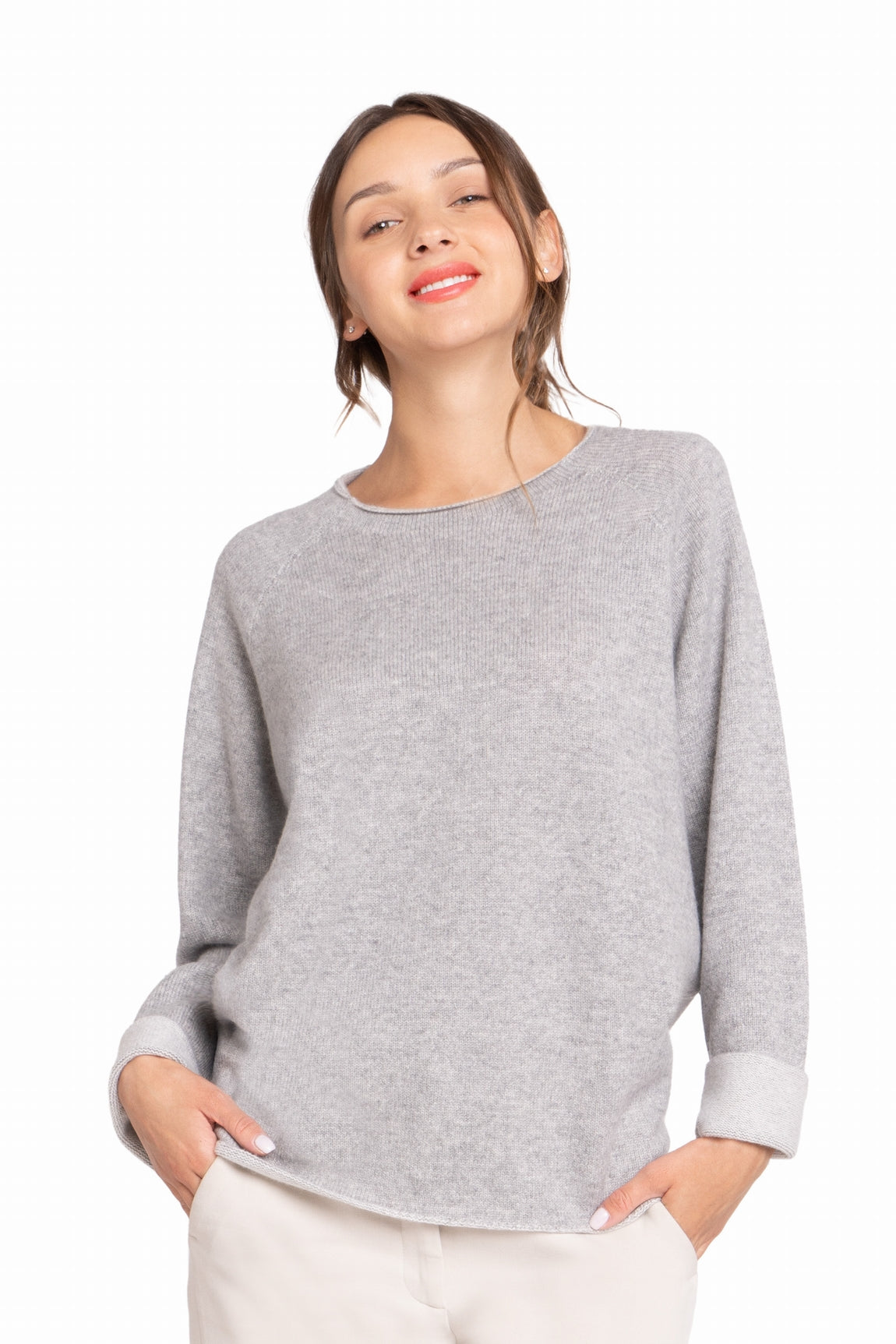 RAS DE COU VANISÉ CACHEMIRE KHAKI-WHITE