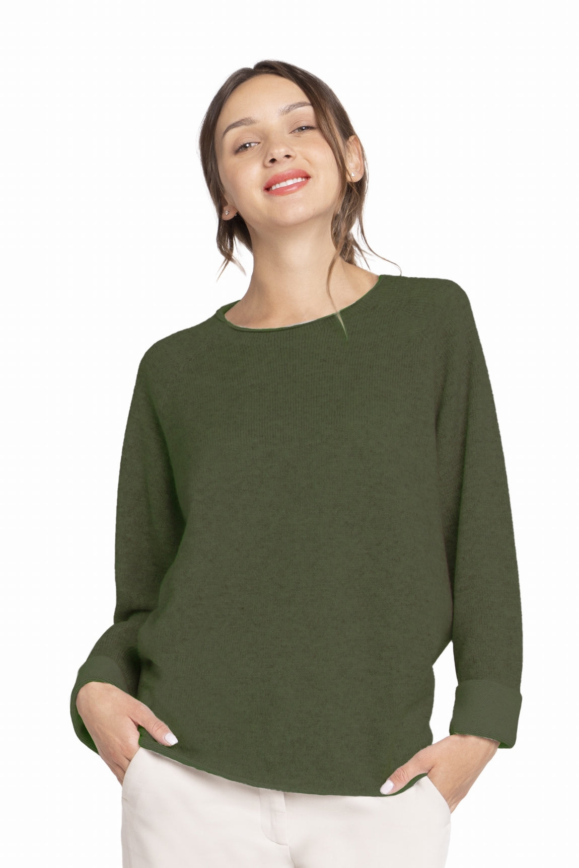 RAS DE COU VANISÉ CACHEMIRE KHAKI-WHITE 25581 KHAKI-WHITE