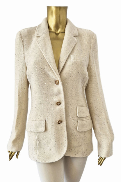 VESTE CACHEMIRE À PAILLETTES WHITE