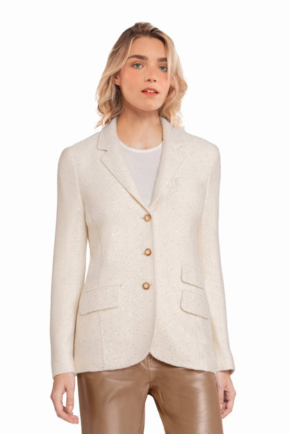 VESTE CACHEMIRE À PAILLETTES WHITE 8001 WHITE