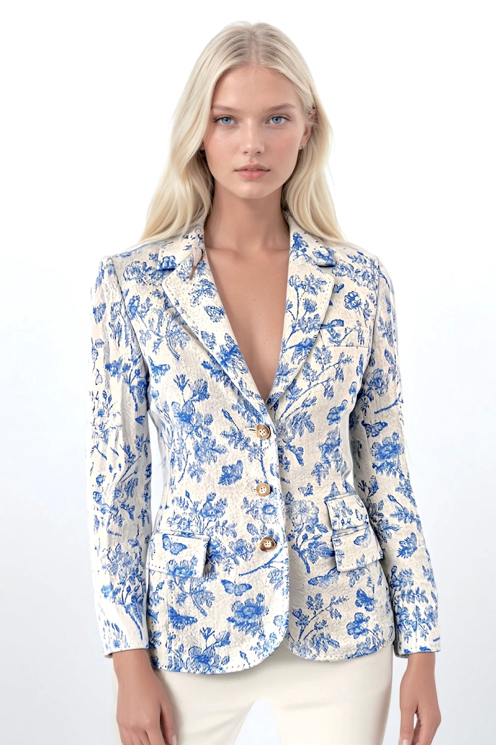 VESTE CACHEMIRE MOTIF FLORAL 60-37192 WH-ROYAL