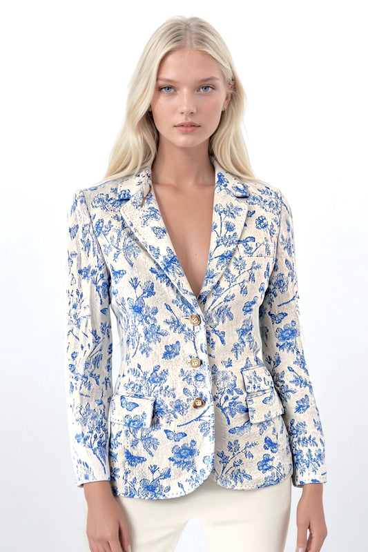 VESTE CACHEMIRE MOTIF FLORAL 60-37192 WH-ROYAL