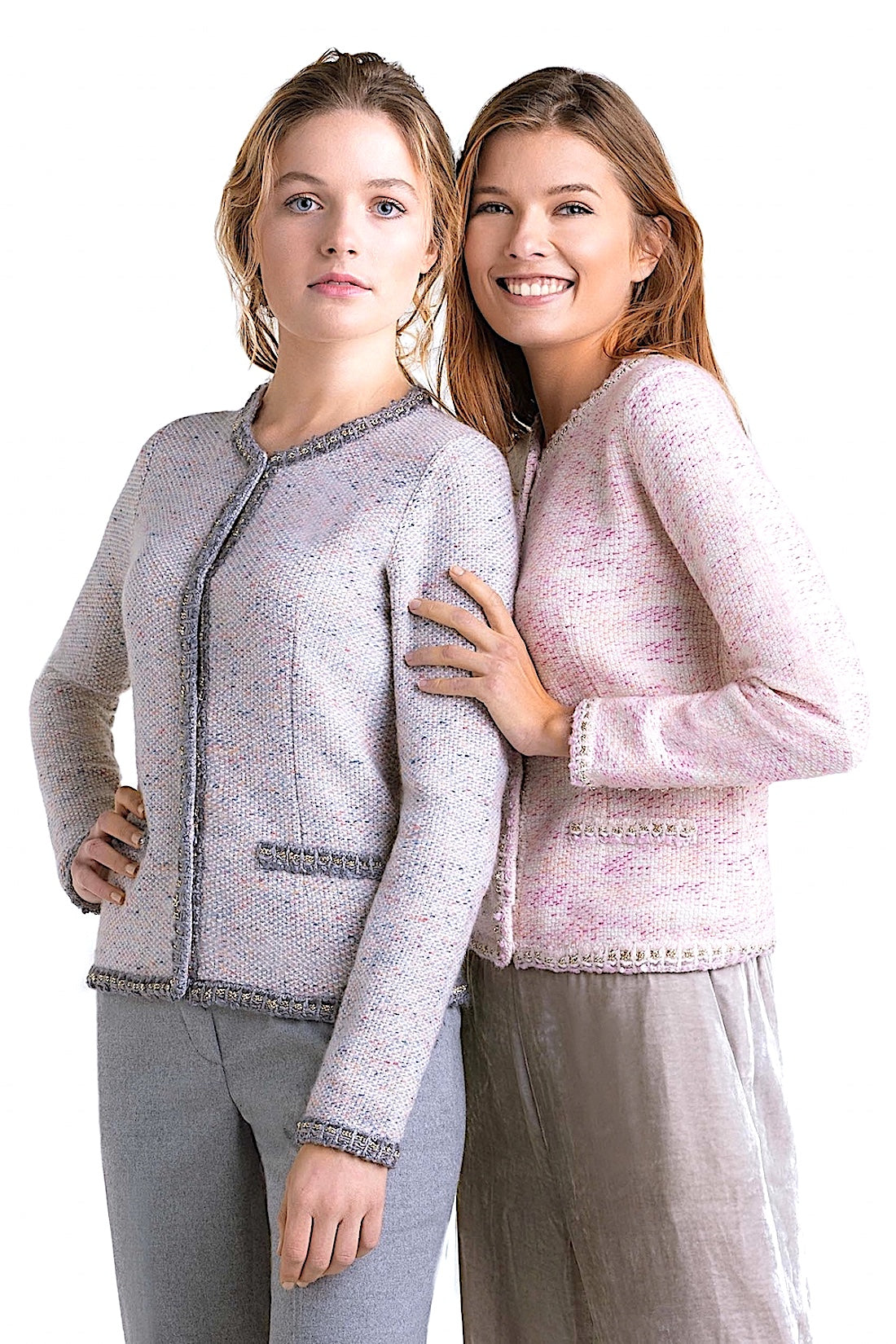 VESTE COURTE TRAMÉE COL ROND BEIGE MIX