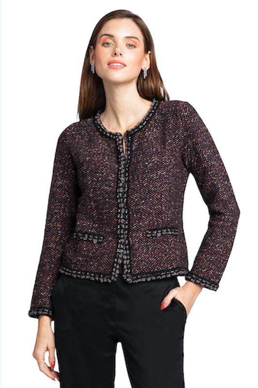 VESTE COURTE TRAMÉE COL ROND VAR.35 EGGPLANT
