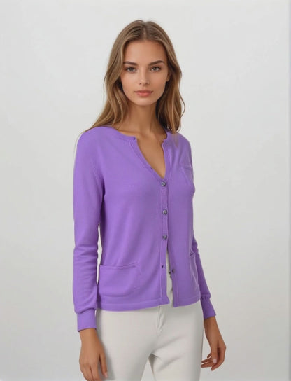 WOMEN'S 100% CASHMERE SOLID CREW NECK CARDIGAN. 10207/40MLUNI