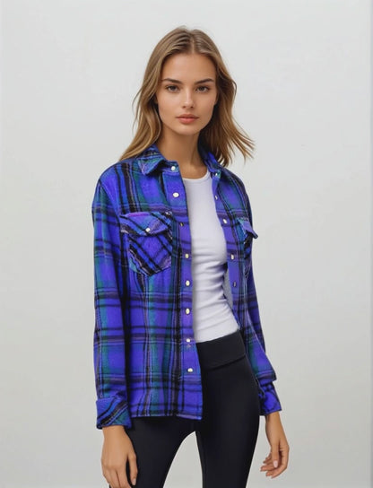 WOMEN'S 100% CASHMERE HANDWOVEN PLAID SHIRT. D-26071/70ML
