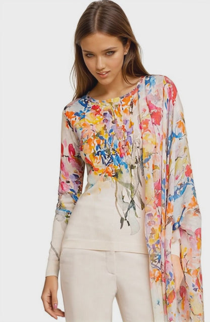 PULL LÉGER IMPRIMÉ COL ROND FEMME 80 % CACHEMIRE 20 % SOIE. 77200/20MLST572