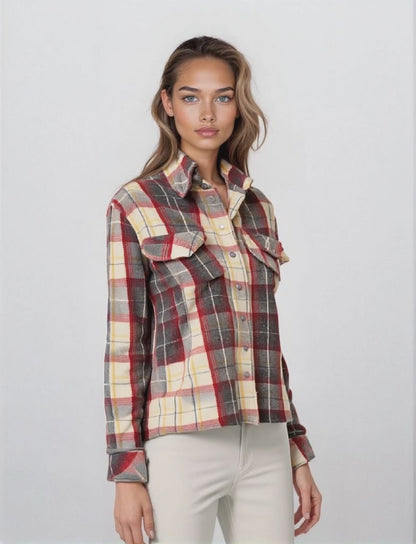 WOMEN'S 100% CASHMERE HANDWOVEN PLAID SHIRT. D-26068/70ML