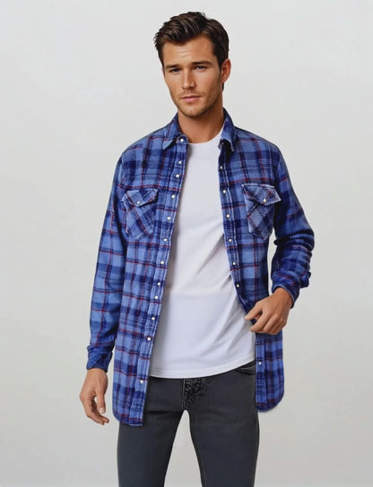 MEN'S 100% CASHMERE HANDWOVEN PLAID SHIRT. 56021/70ML