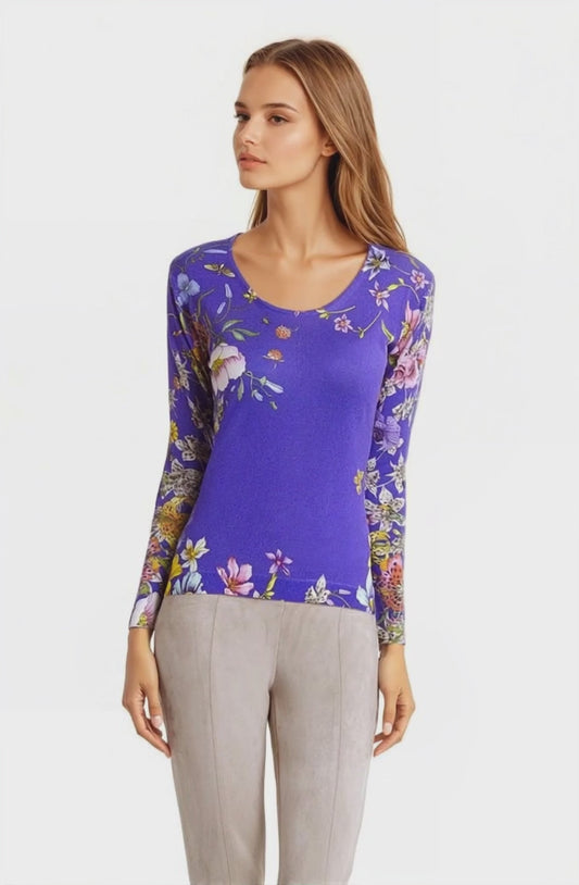 MAGLIA LEGGERA DA DONNA IN 80% CASHMERE 20% SETA CON STAMPA E SCOLLO A GIOIELLO. 77200/21MLST409 2E