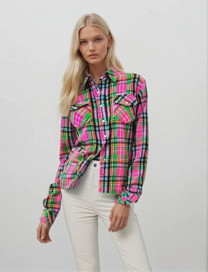 WOMEN'S 100% CASHMERE HANDWOVEN PLAID SHIRT. D-26070/70MLPIC