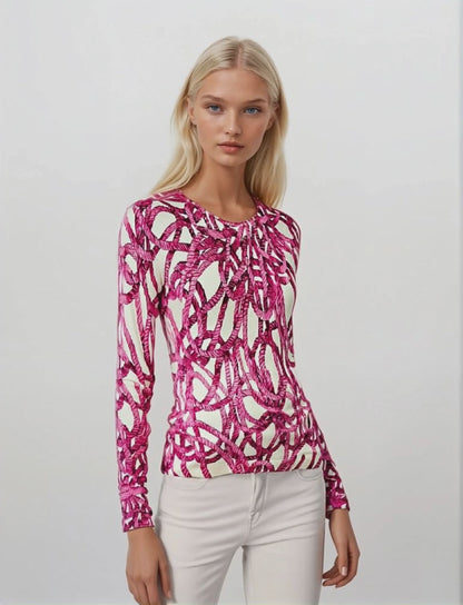 WOMEN'S 80% CASHMERE 20% SILK LIGHTWEIGHT PRINTED CREW NECK. 77200/20MLST578